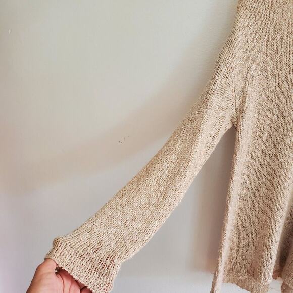 Yemak Loose Knit Sweater Tan Drop Shoulder Scoop Neck Cover Up Beachy - Picture 4 of 15